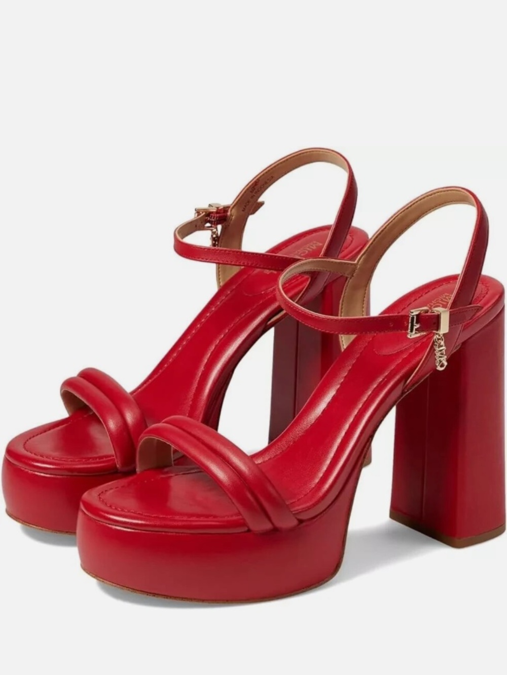 Michael Kors Women's Laci Leather Ankle-Strap Platform Sandals Red Size 9.5
